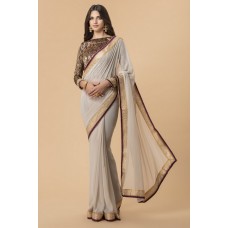 SILVER GREY INDIAN WEDDING WEAR GEORGETTE SAREE